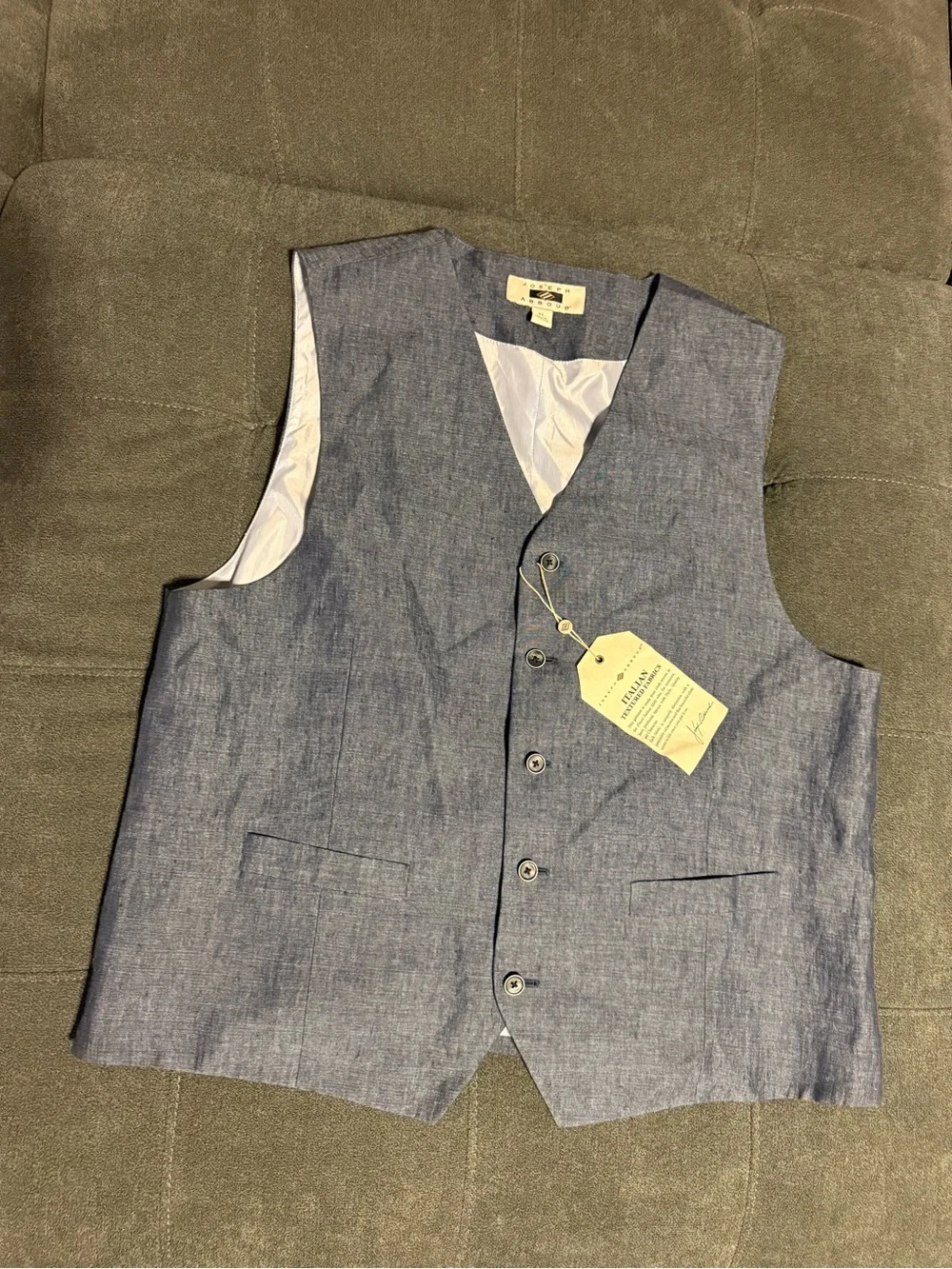 Joseph Abboud Men's XL Linen Suit Vest Blue Italian Fabric NWT Waistcoat Summer